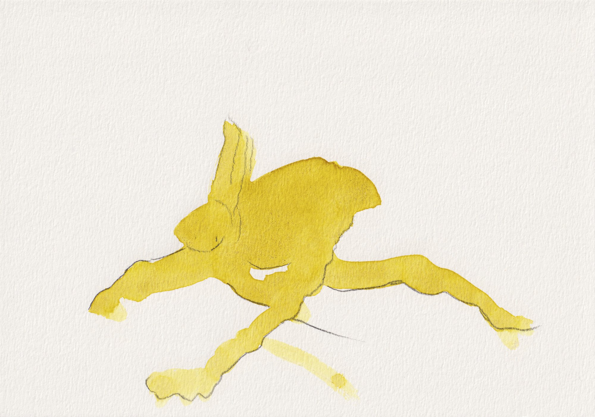 "beim Laufen die Beine kreuzen" 2021, Aquarell, Aquarellstift, 14 x 21 cm