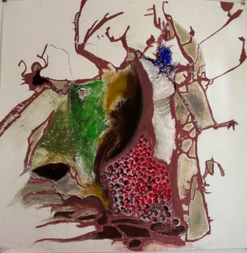 O.T. (innere Körperlandschaft) 2019, Tusche, Pastellkreide, 125 x 125 cm